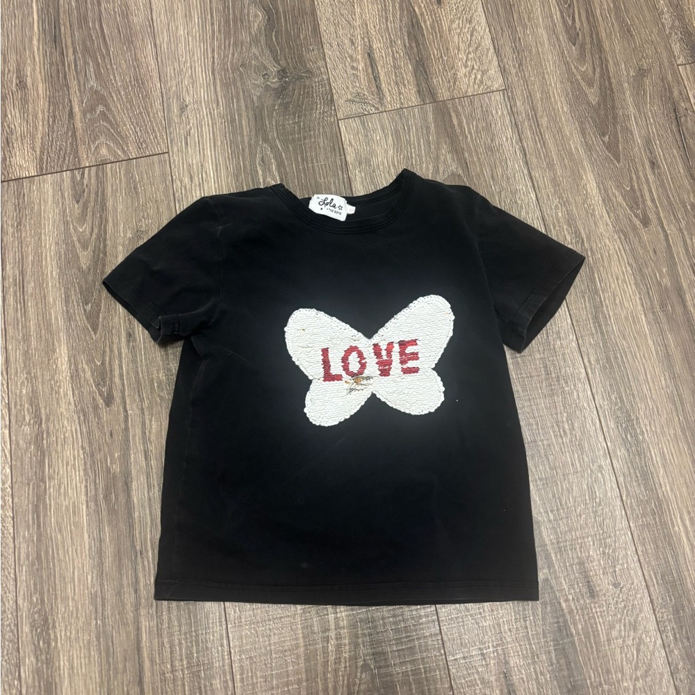 Lola And The Boys Girls Black Love Sequin Butterfly T Shirt Size 8